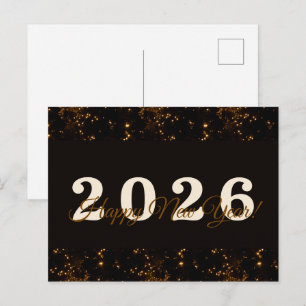 Postal 2026, ¡Feliz año nuevo! Purpurina dorado de fondo 