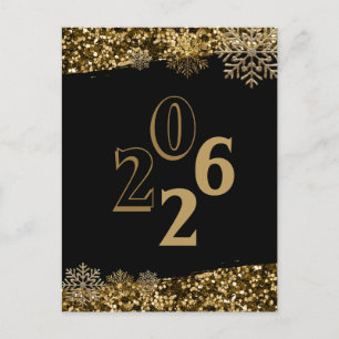 Postal 2026  Glitter de Oro Copo de Nieve Año Nuevo 