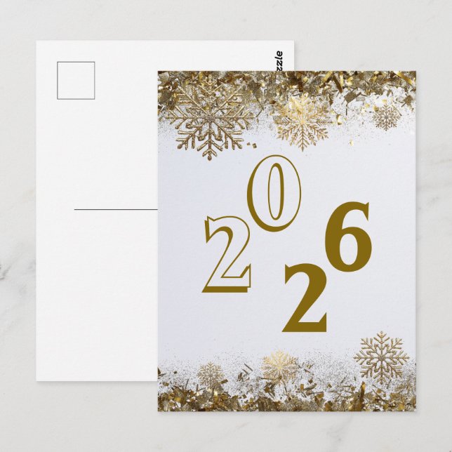 Postal 2026 Gold Glitter Snowflake New Year logo company  (Anverso / Reverso)