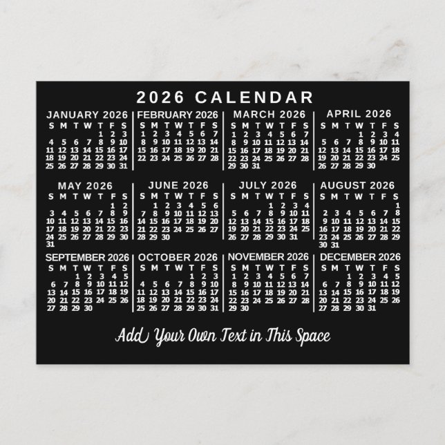 Postal 2026 Year Monthly Calendar Classic Black and White (Anverso)