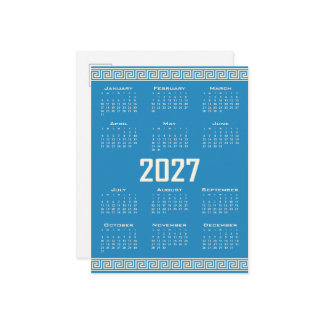 Postal 2027 Calendar, Greek Fret, Cosmic Latte on Blue