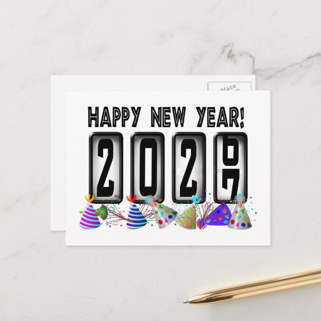 Postal 2027 Feliz Año Nuevo Odómetro (Anverso/Reverso In Situ)