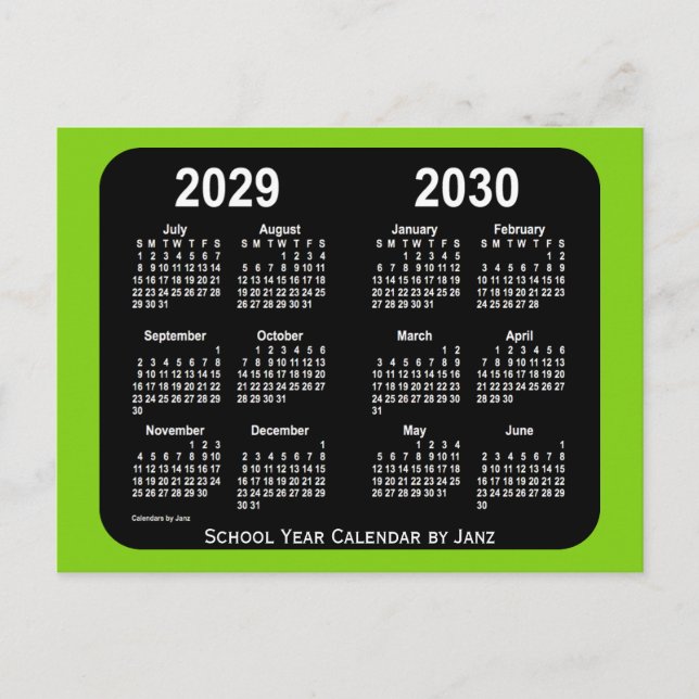 Postal 2029-2030 Calendario escolar de Neon verde amarill (Anverso)