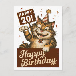 Postal 20.º cumpleaños lindo gato divertido vintage