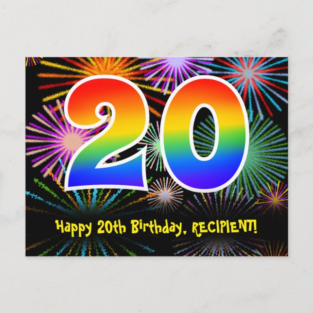 Postal 20.º cumpleaños - Patrón de fuegos artificiales di (Anverso)