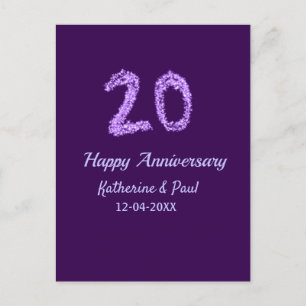 Postal 20.º feliz aniversario añada pareja fecha púrpura