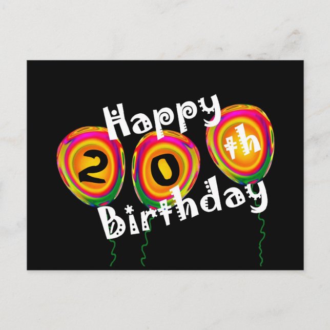 Postal 20.º natalicio de globos coloridos (Anverso)