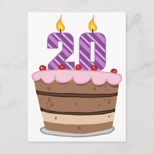 Postal 20 años en el pastel de cumpleaños