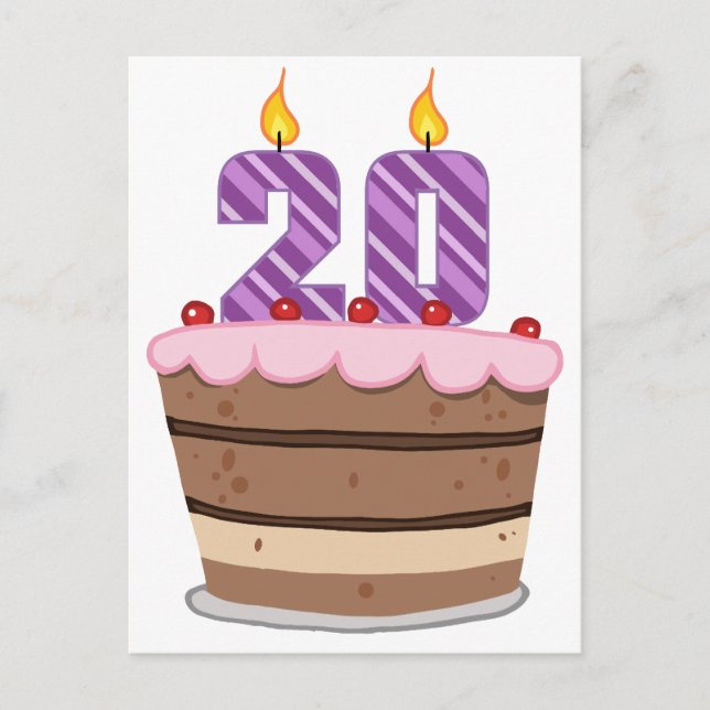Postal 20 años en el pastel de cumpleaños (Anverso)