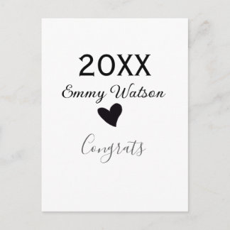 Postal 20XX bold letter congrats graduation name heart si