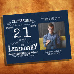 Postal 21ᵉʳ cumpleaños de la foto Blue Vintage<br><div class="desc">Captura el momento con una invitación clásica de estilo vintage para conmemorar tu hito especial de celebrar el 21 cumpleaños. Esta impresionante invitación al estilo de la postal presenta una tipografía tradicional con un portaobjetos para incluir su foto favorita. Perfecto para ese evento especial, estas invitaciones serán un recordatorio eterno...</div>