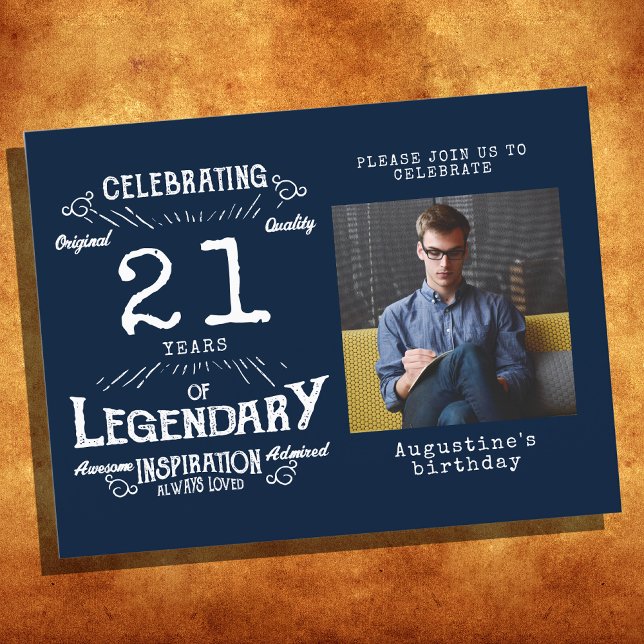 Postal 21ᵉʳ cumpleaños de la foto Blue Vintage (Subido por el creador)