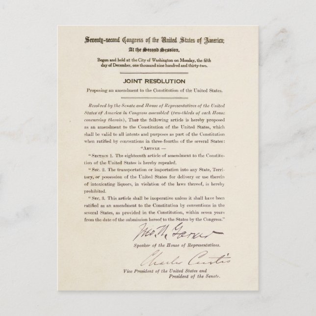 Postal 21.ª enmienda constitucional que pone fin a la pro (Anverso)
