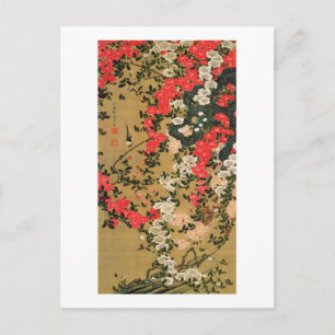 Postal 21. 薔 薇 小 禽 図, 若 Rosas 冲 y pequeño pájaro, Jakuchū