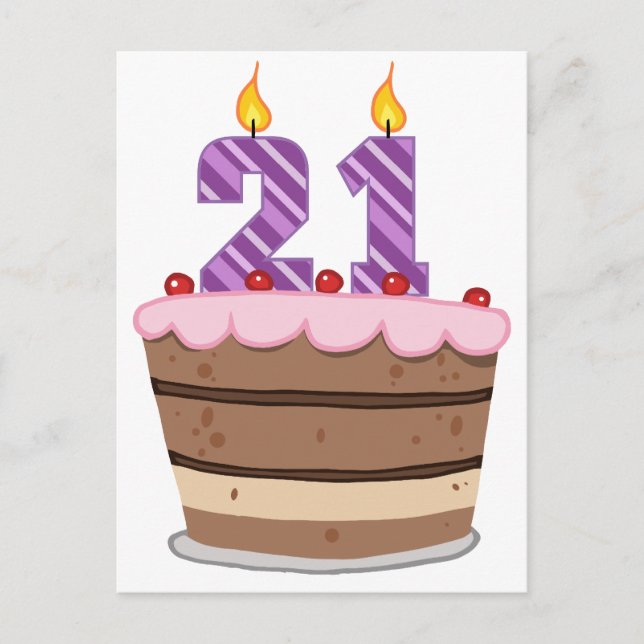 Postal 21 años en el pastel de cumpleaños (Anverso)