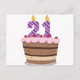 Postal 21 años en el pastel de cumpleaños