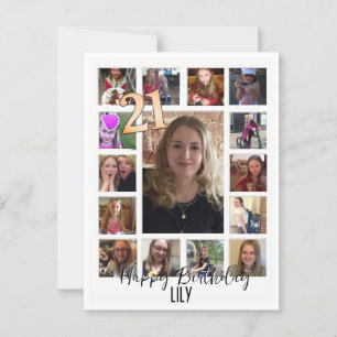 Postal 21 cumpleaños Almond flor crema azul