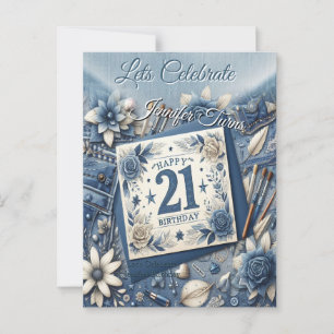 Postal 21 cumpleaños Almond flor crema azul