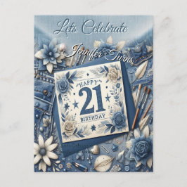 Postal 21 cumpleaños Almond flor crema azul