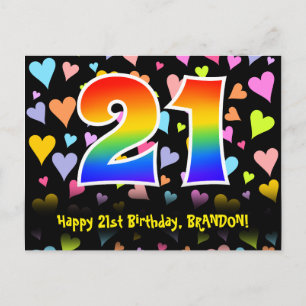 Postal 21° cumpleaños: Patrón de corazones divertidos, ar