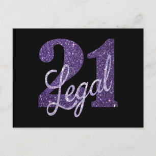 Postal 21 y Legal   Cumpleaños 21 de Purpura Brillo Falso