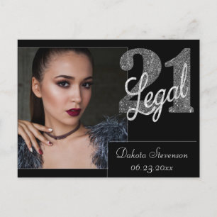 Postal 21 y legal Silver Faux Purpurina Photo Gracias