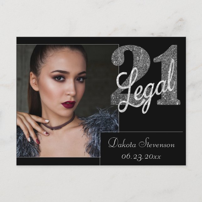 Postal 21 y legal | Silver Faux Purpurina Photo Gracias (Anverso)