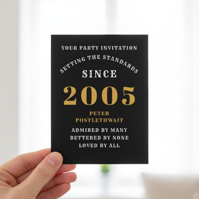 Postal 21st Birthday 2005 Black Gold Invitation (2005 birthday party postcard invite. Blurred background.)