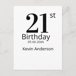 Postal 21st birthday bold letter name date simple man boy