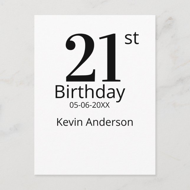 Postal 21st birthday bold letter name date simple man boy (Anverso)