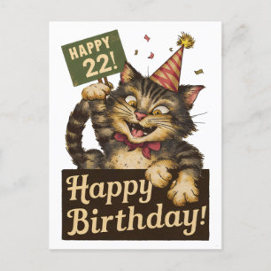 Postal 22.º cumpleaños lindo gato divertido vintage