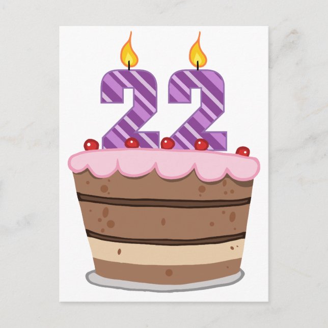 Postal 22 años en el pastel de cumpleaños (Anverso)