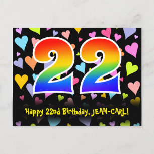 Postal 22 cumpleaños: Estampado de corazones divertidos, 