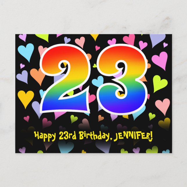 Postal 23 Aniversario: Patrón de corazones divertidos, ar (Anverso)