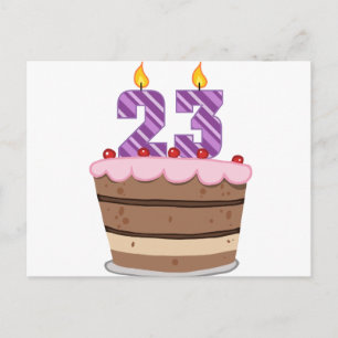 Postal 23 años en el pastel de cumpleaños