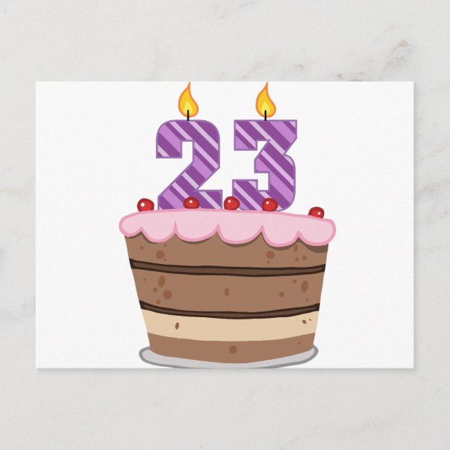 Postal 23 años en el pastel de cumpleaños (Anverso)