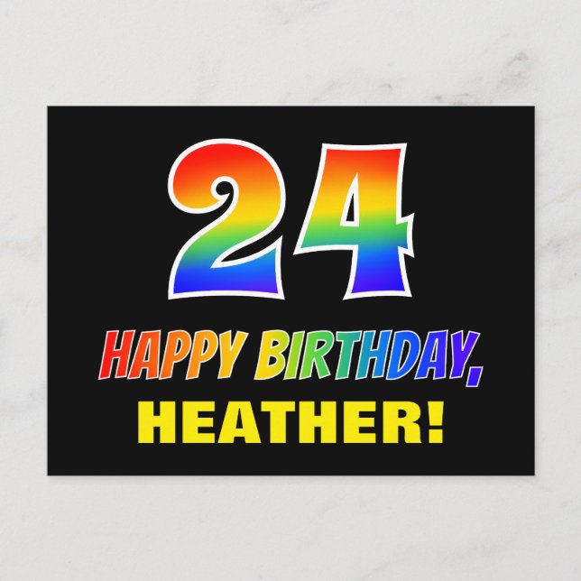 Postal 24º cumpleaños: audaz, divertido, simple, arcoiris (Anverso)