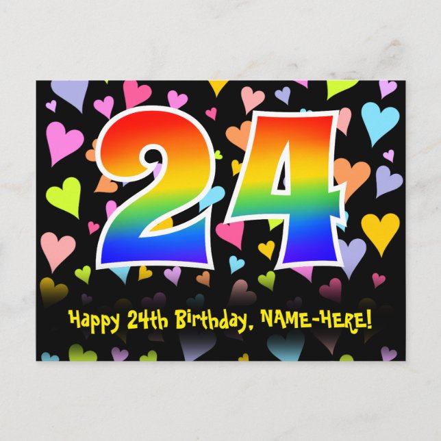 Postal 24º cumpleaños: Patrón de corazones divertidos, ar (Anverso)