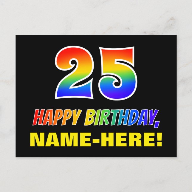 Postal 25º cumpleaños: audaz, divertido, simple, arcoiris (Anverso)