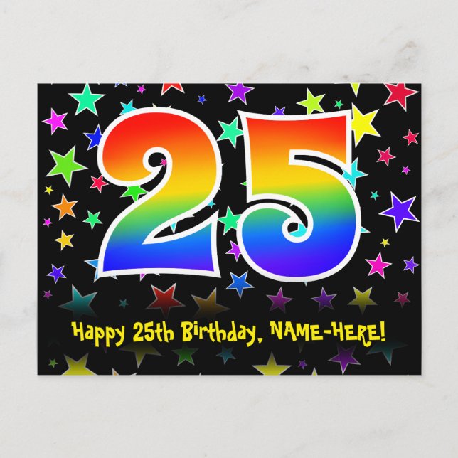 Postal 25º cumpleaños: Patrón de las estrellas divertidas (Anverso)