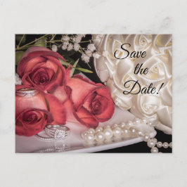 Postal 2586-Rosas blancas y rojas, anillos, buquet, perla