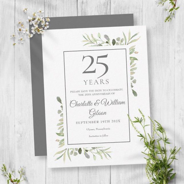Postal 25th Anniversary Save the Date Watercolour Leaves (Subido por el creador)