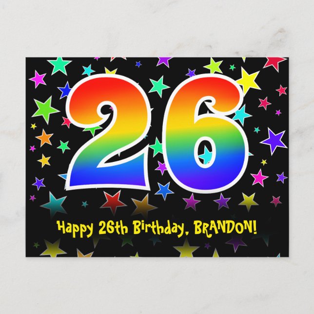 Postal 26º cumpleaños: Patrón de estrellas divertidas, ar (Anverso)