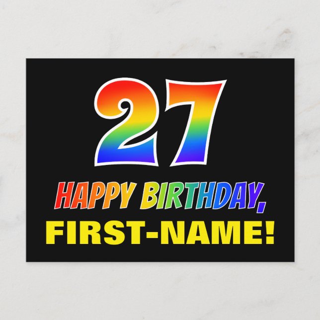 Postal 27º cumpleaños: audaz, divertido, simple, arcoiris (Anverso)