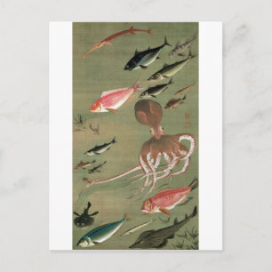 Postal 27. 諸 図 魚, 若 冲 varios pescados, Jakuchū, Arte Japo