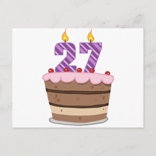 Postal 27 años en el pastel de cumpleaños