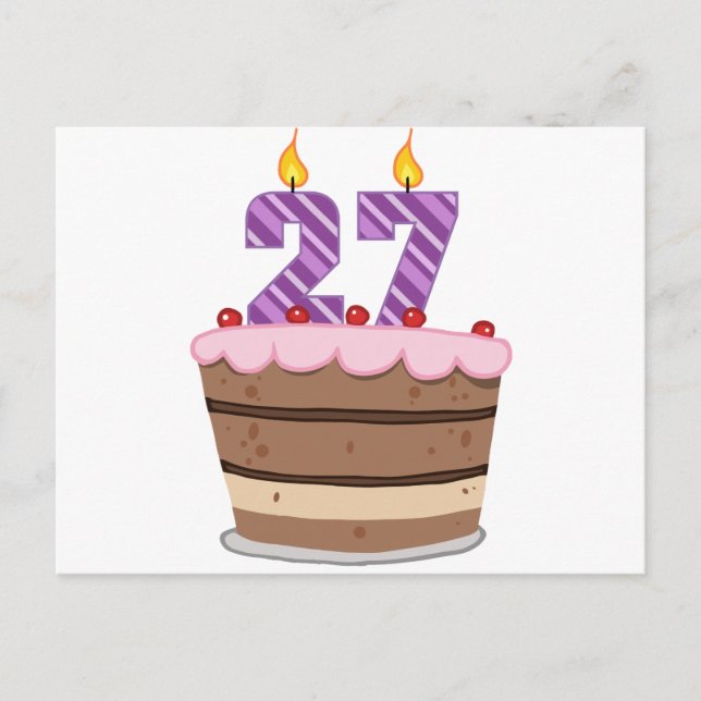 Postal 27 años en el pastel de cumpleaños (Anverso)