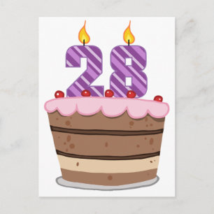 Postal 28 años en el pastel de cumpleaños