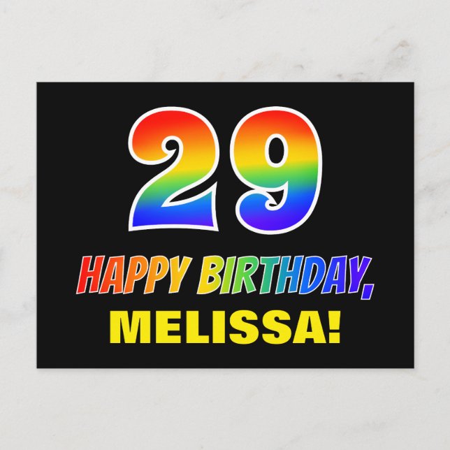 Postal 29º cumpleaños: audaz, divertido, simple, arcoiris (Anverso)