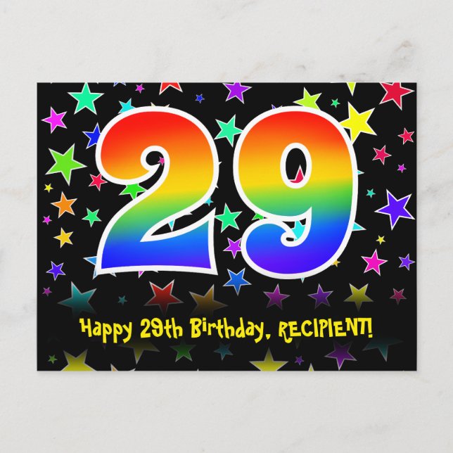 Postal 29º cumpleaños: Patrón de estrellas divertidas, ar (Anverso)